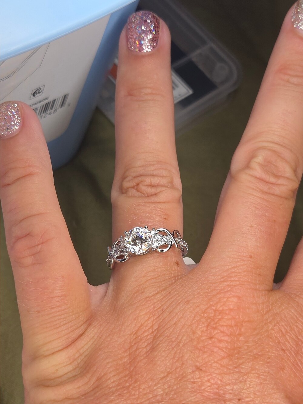 Silver-Plated Moissanite Engagement Ring in White